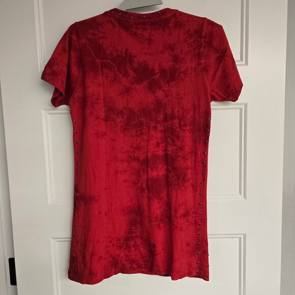 NEW NWT Women's Affliction Red Rhinestone Scoop Neck Tee | Size Medium - Picture 2 of 9